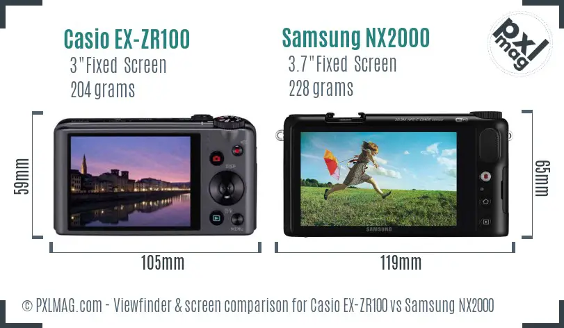 Casio EX-ZR100 vs Samsung NX2000 Screen and Viewfinder comparison