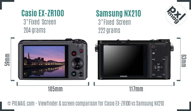 Casio EX-ZR100 vs Samsung NX210 Screen and Viewfinder comparison