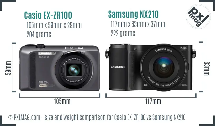 Casio EX-ZR100 vs Samsung NX210 size comparison