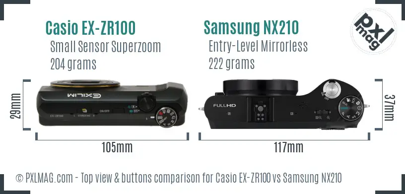 Casio EX-ZR100 vs Samsung NX210 top view buttons comparison