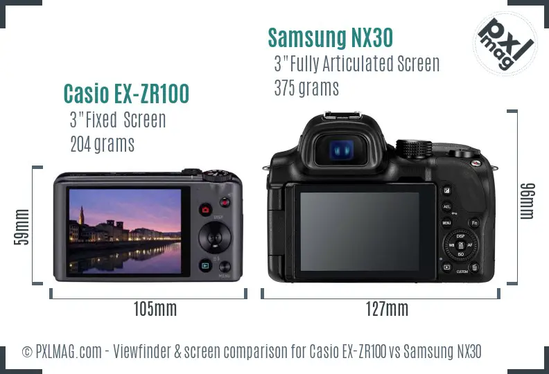 Casio EX-ZR100 vs Samsung NX30 Screen and Viewfinder comparison Casio EX-ZR100 vs Samsung NX30 Screen and Viewfinder comparison