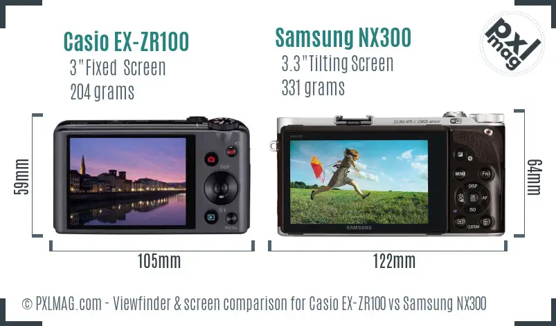 Casio EX-ZR100 vs Samsung NX300 Screen and Viewfinder comparison