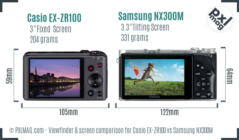 Casio EX-ZR100 vs Samsung NX300M Screen and Viewfinder comparison