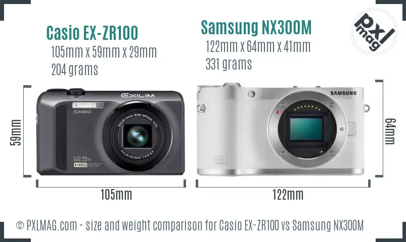 Casio EX-ZR100 vs Samsung NX300M size comparison