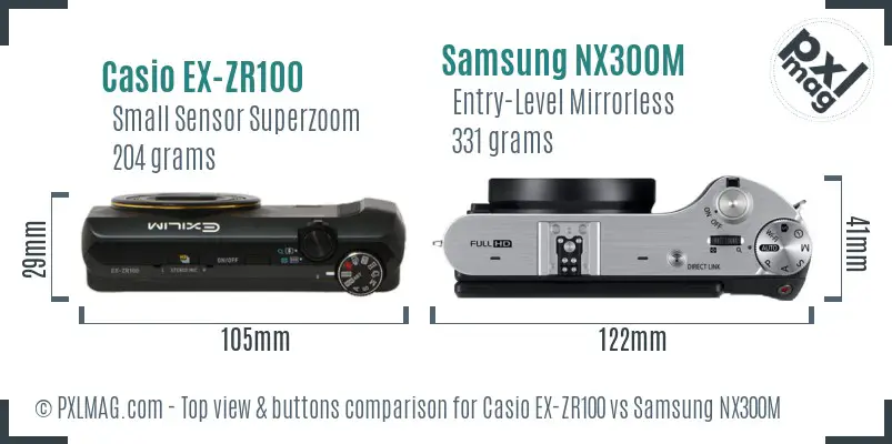 Casio EX-ZR100 vs Samsung NX300M top view buttons comparison