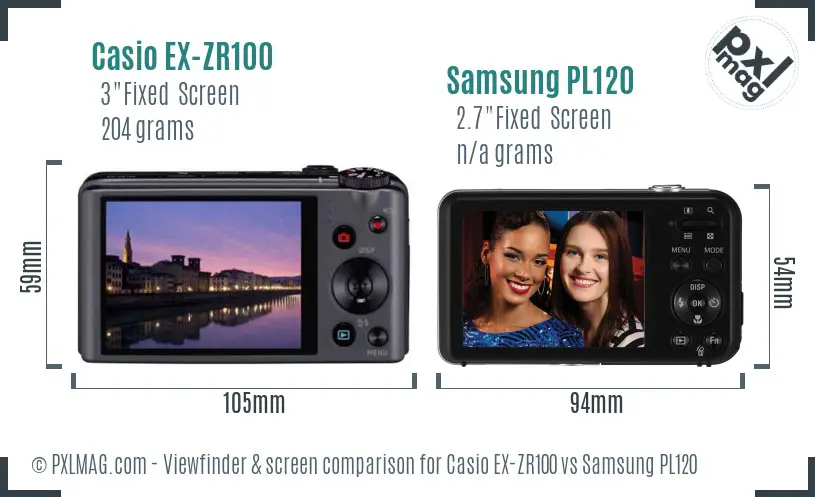 Casio EX-ZR100 vs Samsung PL120 Screen and Viewfinder comparison