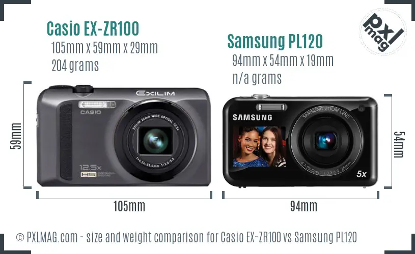 Casio EX-ZR100 vs Samsung PL120 size comparison