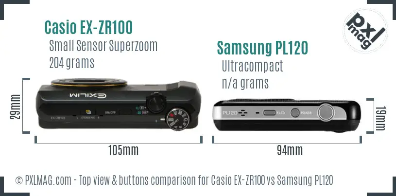Casio EX-ZR100 vs Samsung PL120 top view buttons comparison