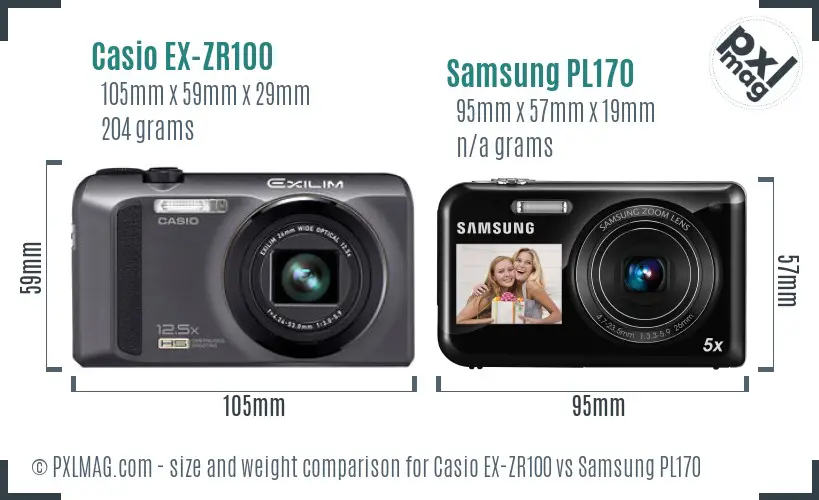 Casio EX-ZR100 vs Samsung PL170 size comparison