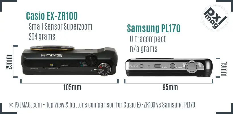 Casio EX-ZR100 vs Samsung PL170 top view buttons comparison