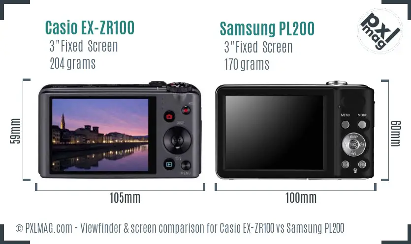 Casio EX-ZR100 vs Samsung PL200 Screen and Viewfinder comparison