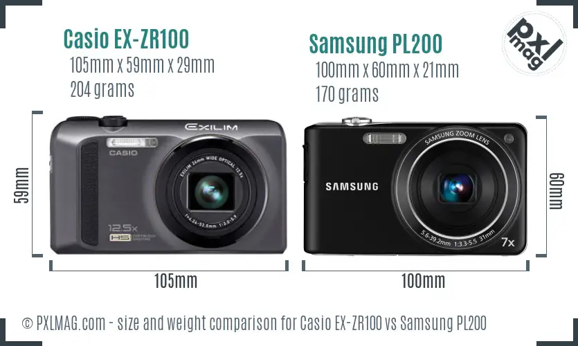 Casio EX-ZR100 vs Samsung PL200 size comparison