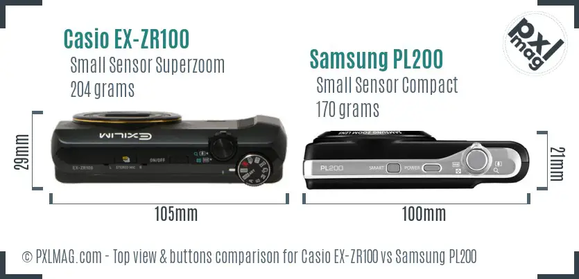 Casio EX-ZR100 vs Samsung PL200 top view buttons comparison