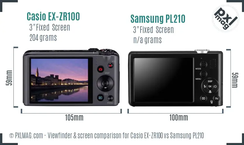 Casio EX-ZR100 vs Samsung PL210 Screen and Viewfinder comparison