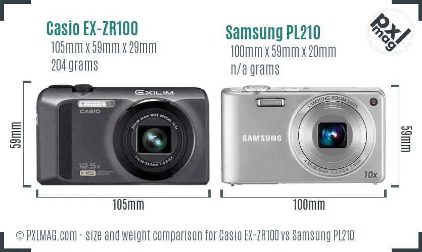 Casio EX-ZR100 vs Samsung PL210 size comparison