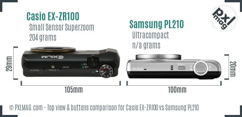 Casio EX-ZR100 vs Samsung PL210 top view buttons comparison
