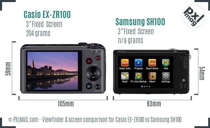 Casio EX-ZR100 vs Samsung SH100 Screen and Viewfinder comparison