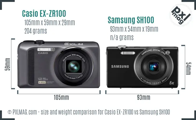 Casio EX-ZR100 vs Samsung SH100 size comparison