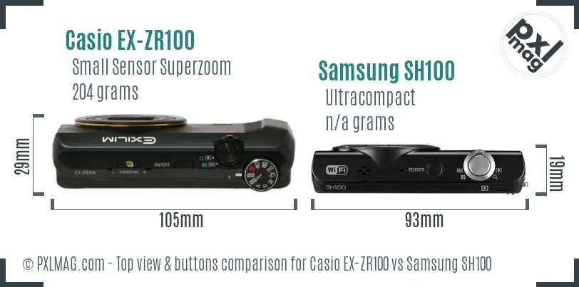 Casio EX-ZR100 vs Samsung SH100 top view buttons comparison