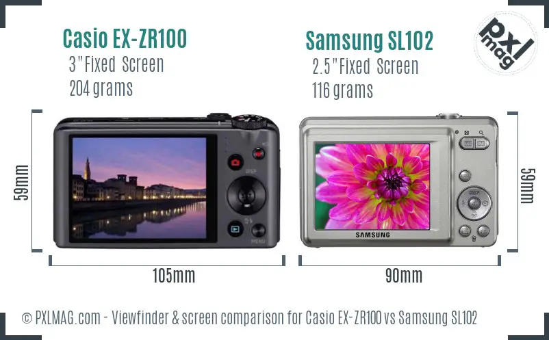 Casio EX-ZR100 vs Samsung SL102 Screen and Viewfinder comparison