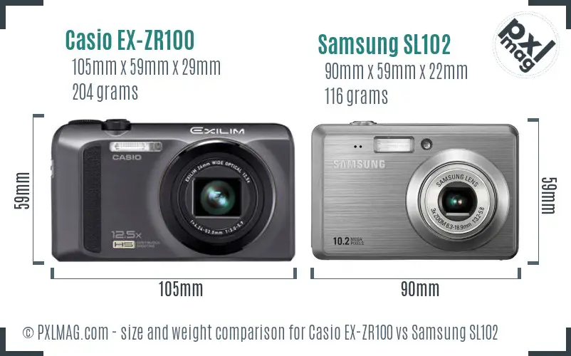 Casio EX-ZR100 vs Samsung SL102 size comparison