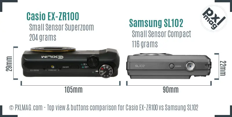 Casio EX-ZR100 vs Samsung SL102 top view buttons comparison