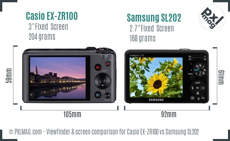 Casio EX-ZR100 vs Samsung SL202 Screen and Viewfinder comparison
