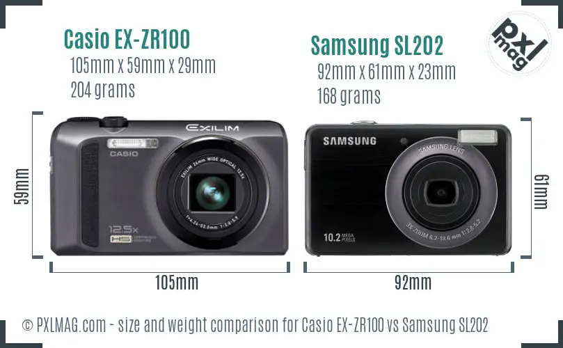 Casio EX-ZR100 vs Samsung SL202 size comparison