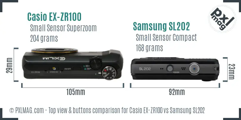 Casio EX-ZR100 vs Samsung SL202 top view buttons comparison