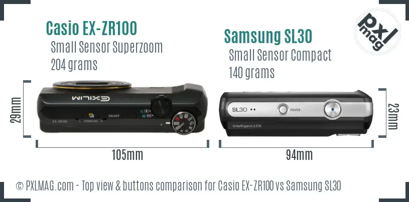 Casio EX-ZR100 vs Samsung SL30 top view buttons comparison