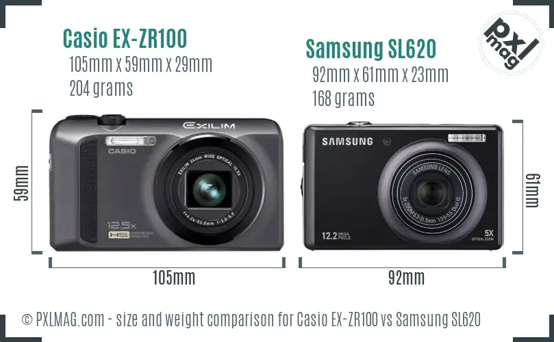 Casio EX-ZR100 vs Samsung SL620 size comparison