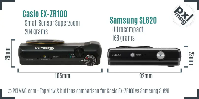 Casio EX-ZR100 vs Samsung SL620 top view buttons comparison