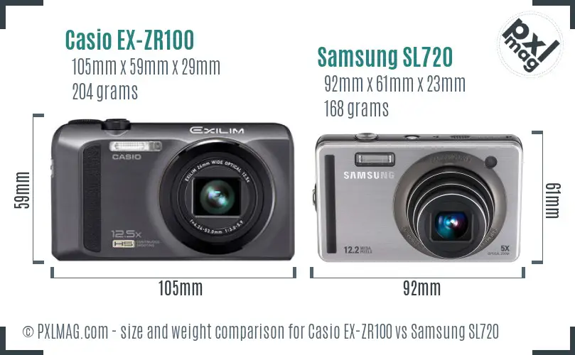 Casio EX-ZR100 vs Samsung SL720 size comparison