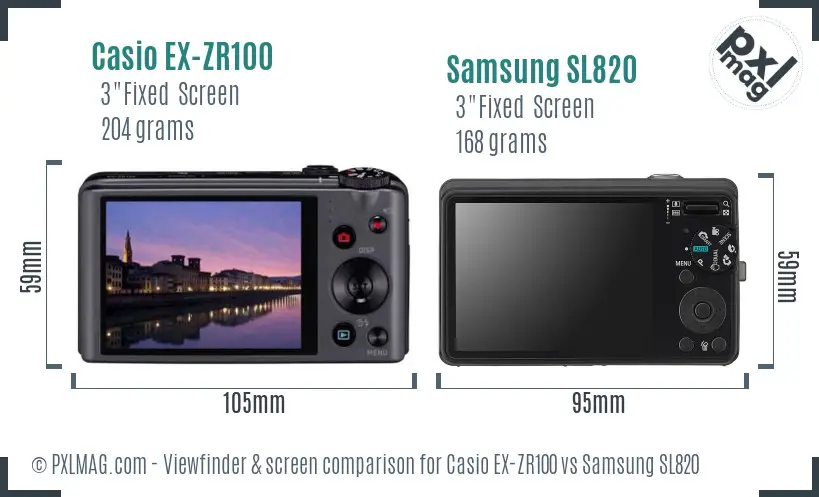 Casio EX-ZR100 vs Samsung SL820 Screen and Viewfinder comparison