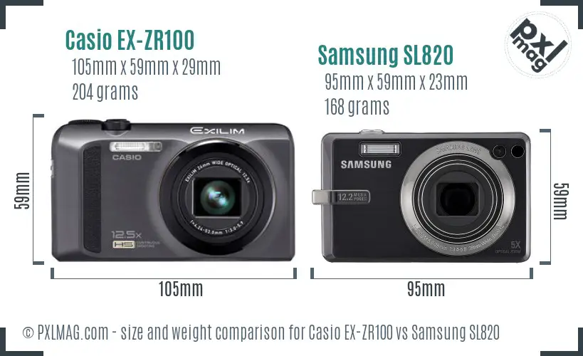 Casio EX-ZR100 vs Samsung SL820 size comparison