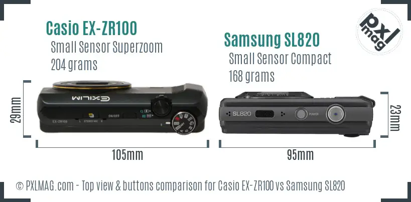 Casio EX-ZR100 vs Samsung SL820 top view buttons comparison