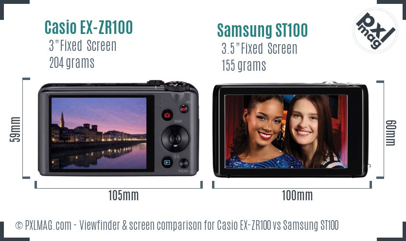 Casio EX-ZR100 vs Samsung ST100 Screen and Viewfinder comparison