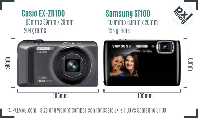 Casio EX-ZR100 vs Samsung ST100 size comparison