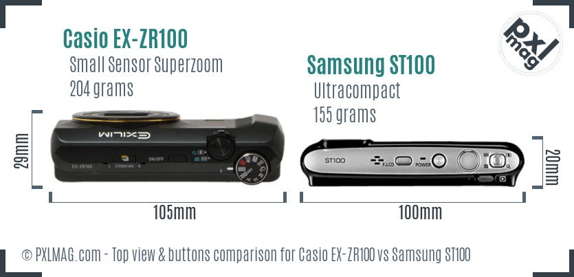 Casio EX-ZR100 vs Samsung ST100 top view buttons comparison