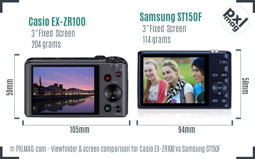 Casio EX-ZR100 vs Samsung ST150F Screen and Viewfinder comparison