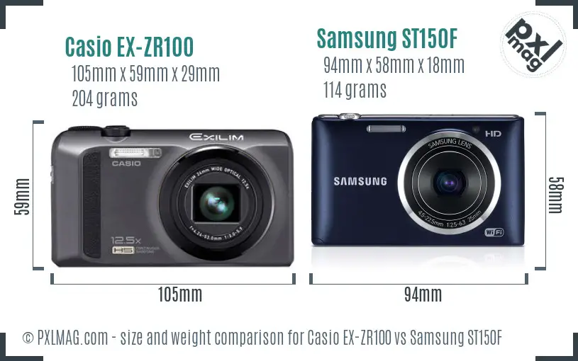 Casio EX-ZR100 vs Samsung ST150F size comparison