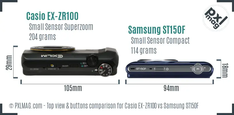 Casio EX-ZR100 vs Samsung ST150F top view buttons comparison