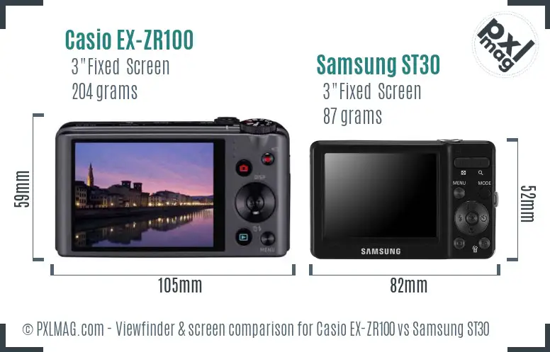 Casio EX-ZR100 vs Samsung ST30 Screen and Viewfinder comparison
