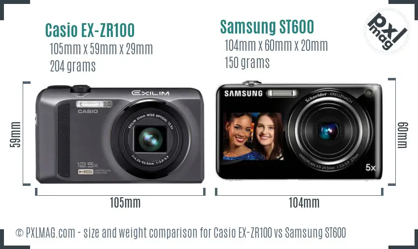 Casio EX-ZR100 vs Samsung ST600 size comparison