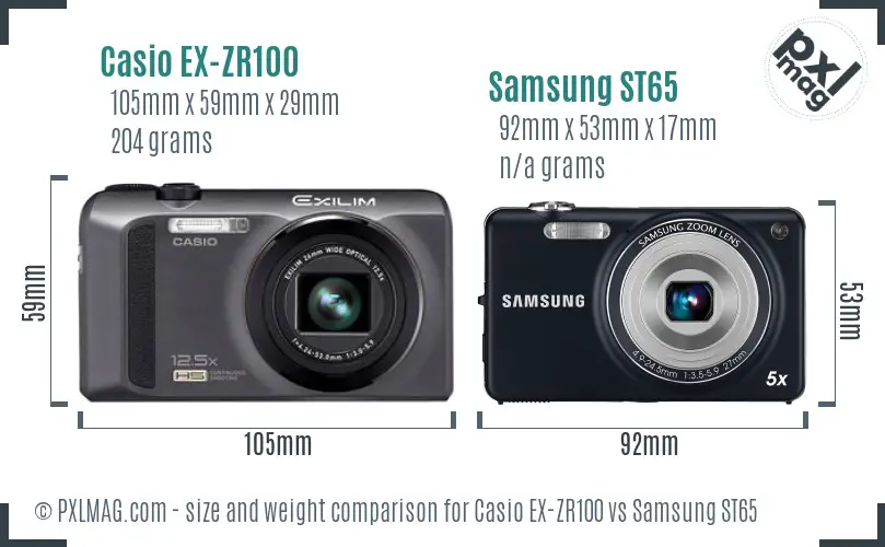 Casio EX-ZR100 vs Samsung ST65 size comparison Casio EX-ZR100 vs Samsung ST65 size comparison
