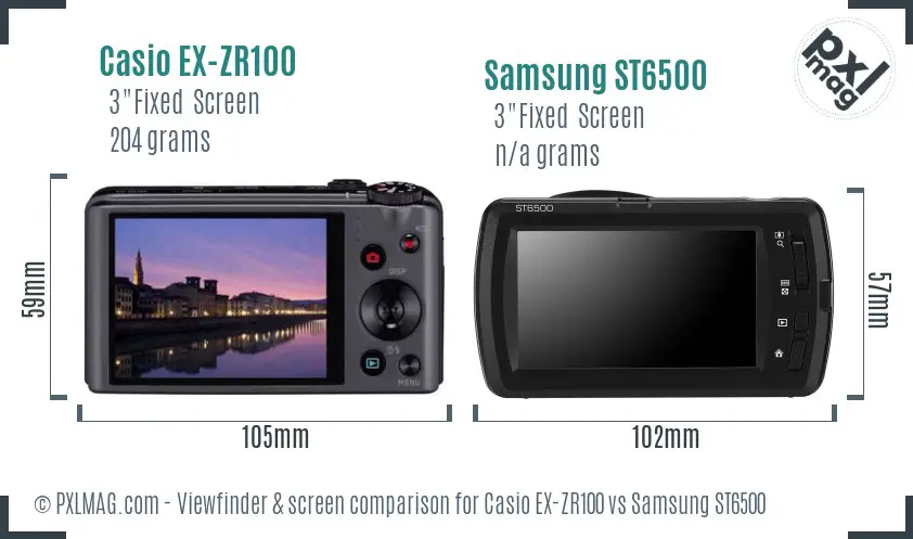 Casio EX-ZR100 vs Samsung ST6500 Screen and Viewfinder comparison