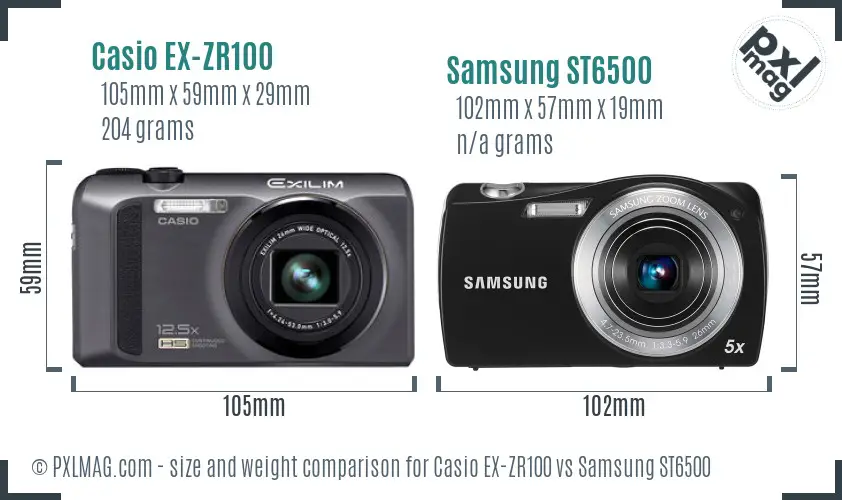 Casio EX-ZR100 vs Samsung ST6500 size comparison