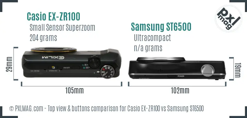 Casio EX-ZR100 vs Samsung ST6500 top view buttons comparison