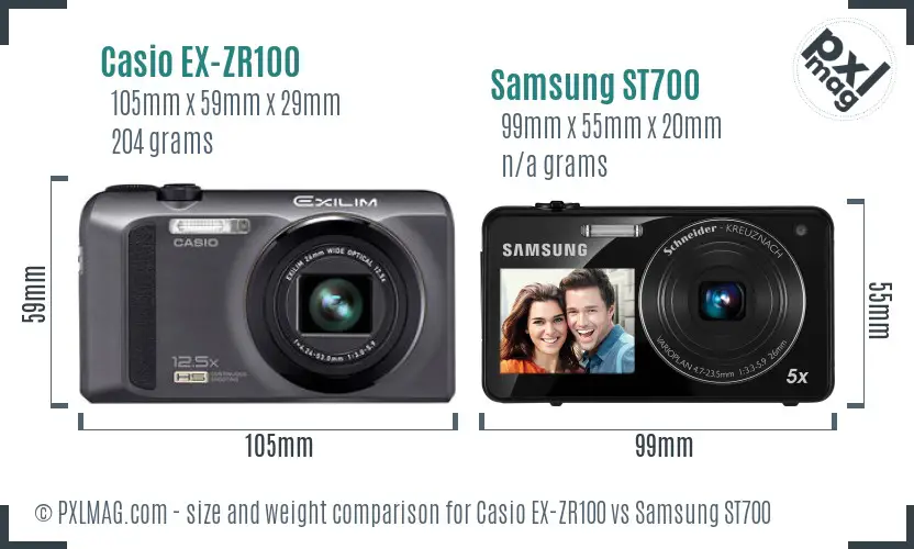 Casio EX-ZR100 vs Samsung ST700 size comparison Casio EX-ZR100 vs Samsung ST700 size comparison