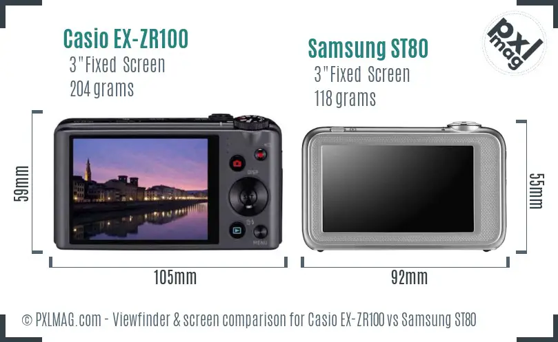 Casio EX-ZR100 vs Samsung ST80 Screen and Viewfinder comparison